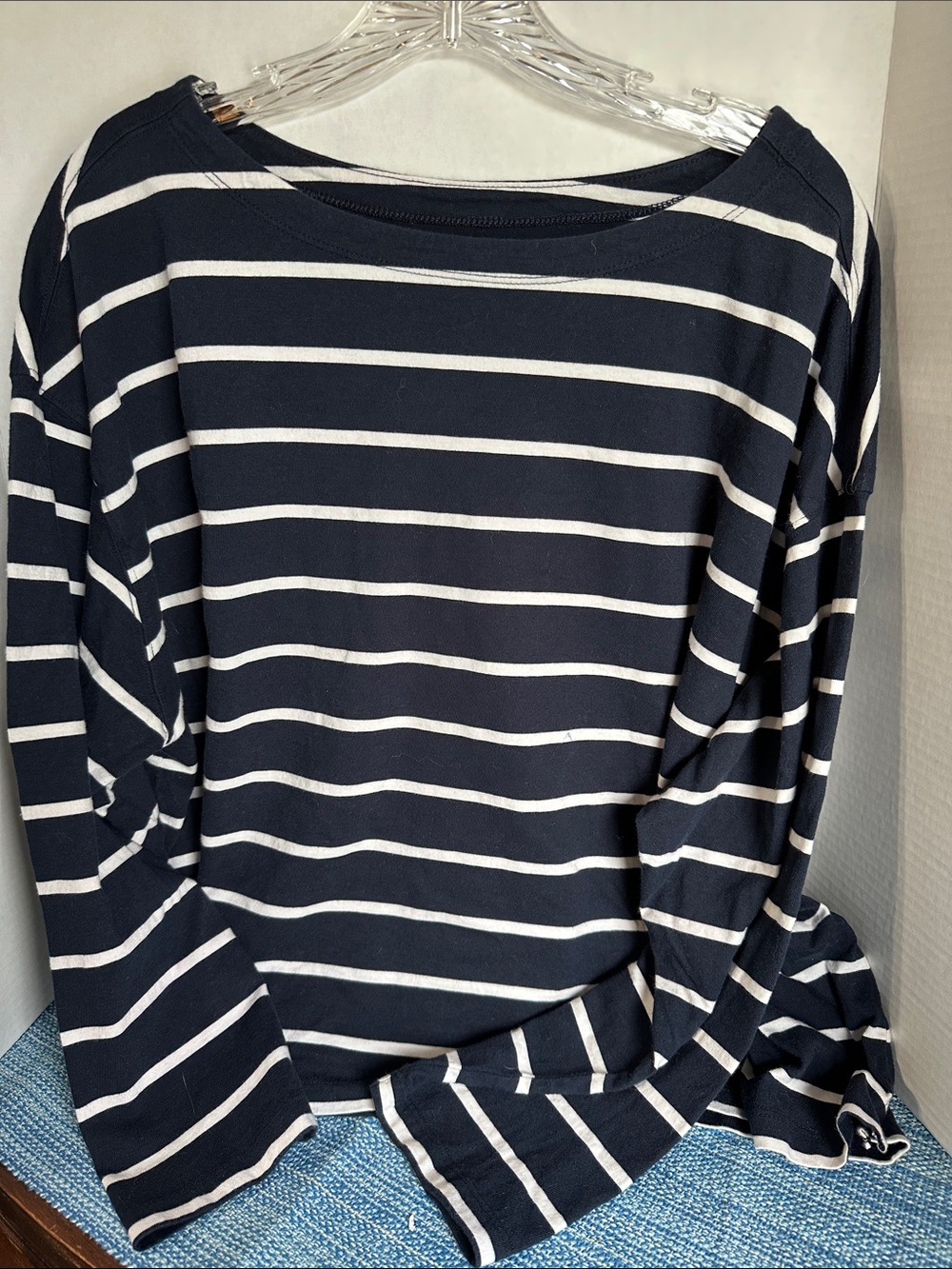Old Navy Navy and White Striped Long-Sleeve Tee Nautical Nantucket Coastal Beach